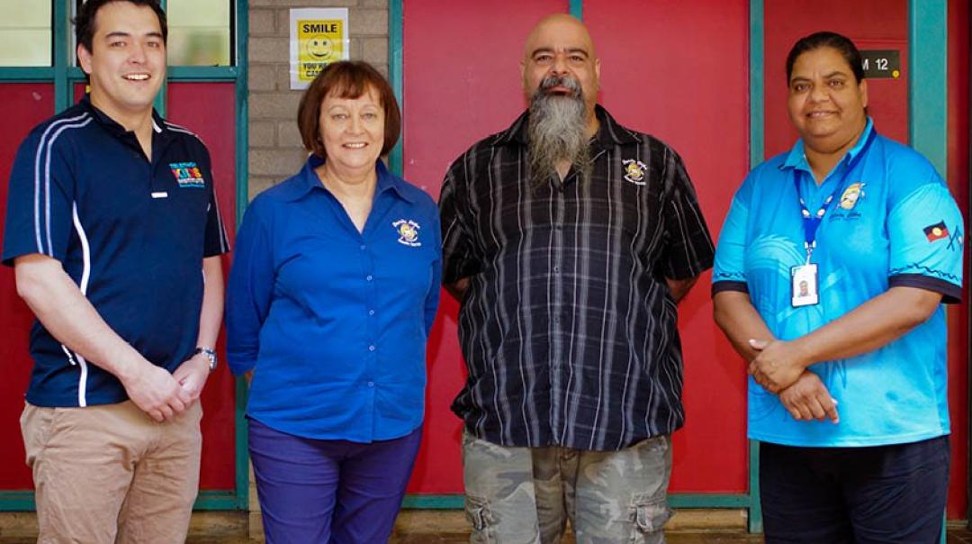 Dr Rob Hand with Danila Dilba Health Service CEO Olga Havnen, General Manager of Darwin Clinics Malcolm Darling and Indigenous Outreach Worker/Recalls Officer Margaret Darling