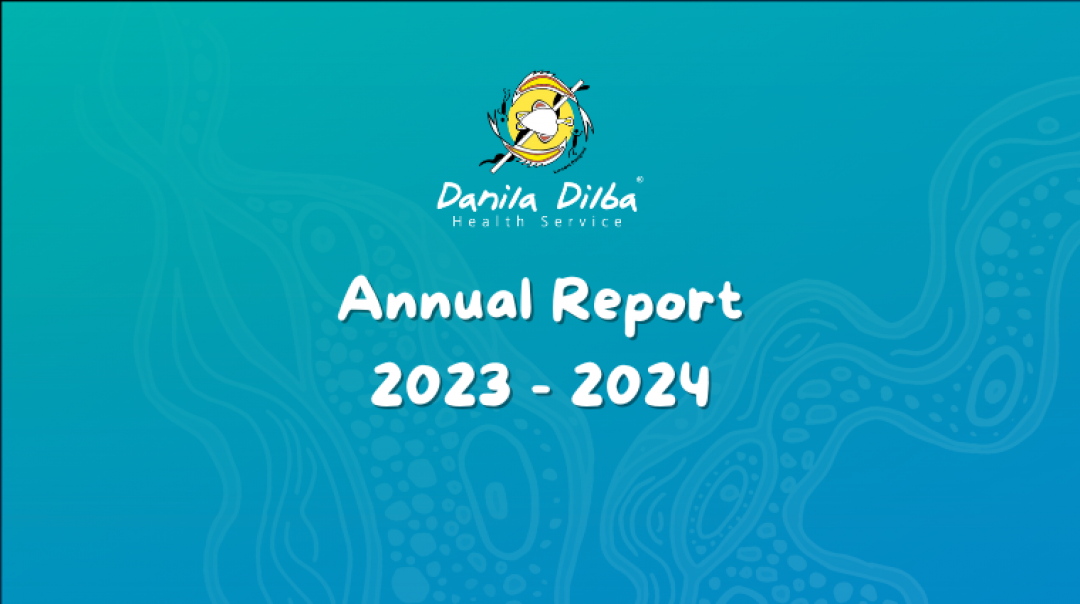 Danila Dilba logo on aqua background with words Annual Report 2023 - 2024.