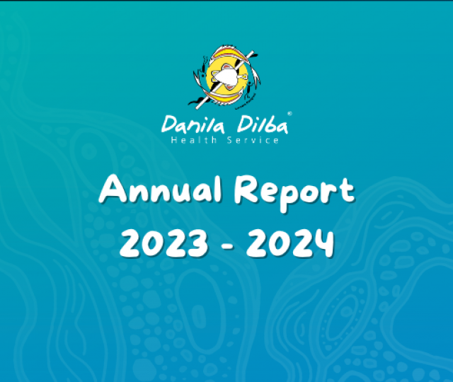 Danila Dilba logo on aqua background with words Annual Report 2023 - 2024.